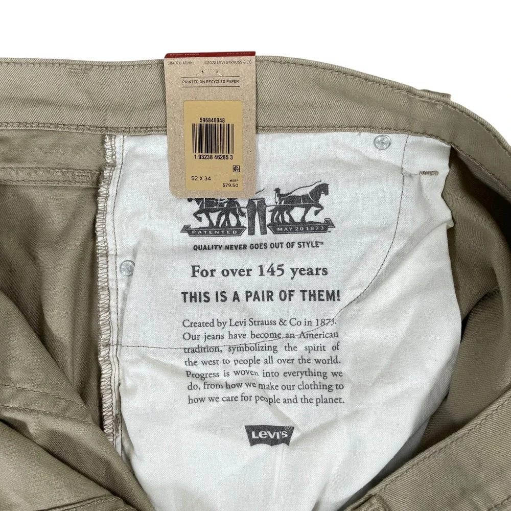 New Levis 502 Taper Jeans‎ Mens (Actual 52x33) Beige Stretch Cotton Blend $79.50